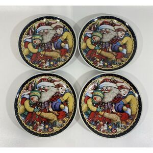 Mary Engelbreit Christmas Santa & Kids 7” Appetizer Salad Side Plates Set Of 4